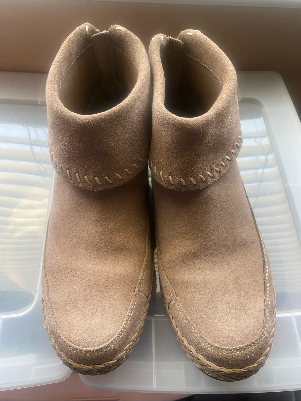 UGG Chestnut Suede Ankle Booties with Whipstitch Detail